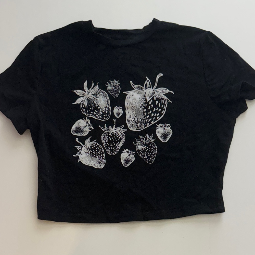 Black Strawberry Print crop top.